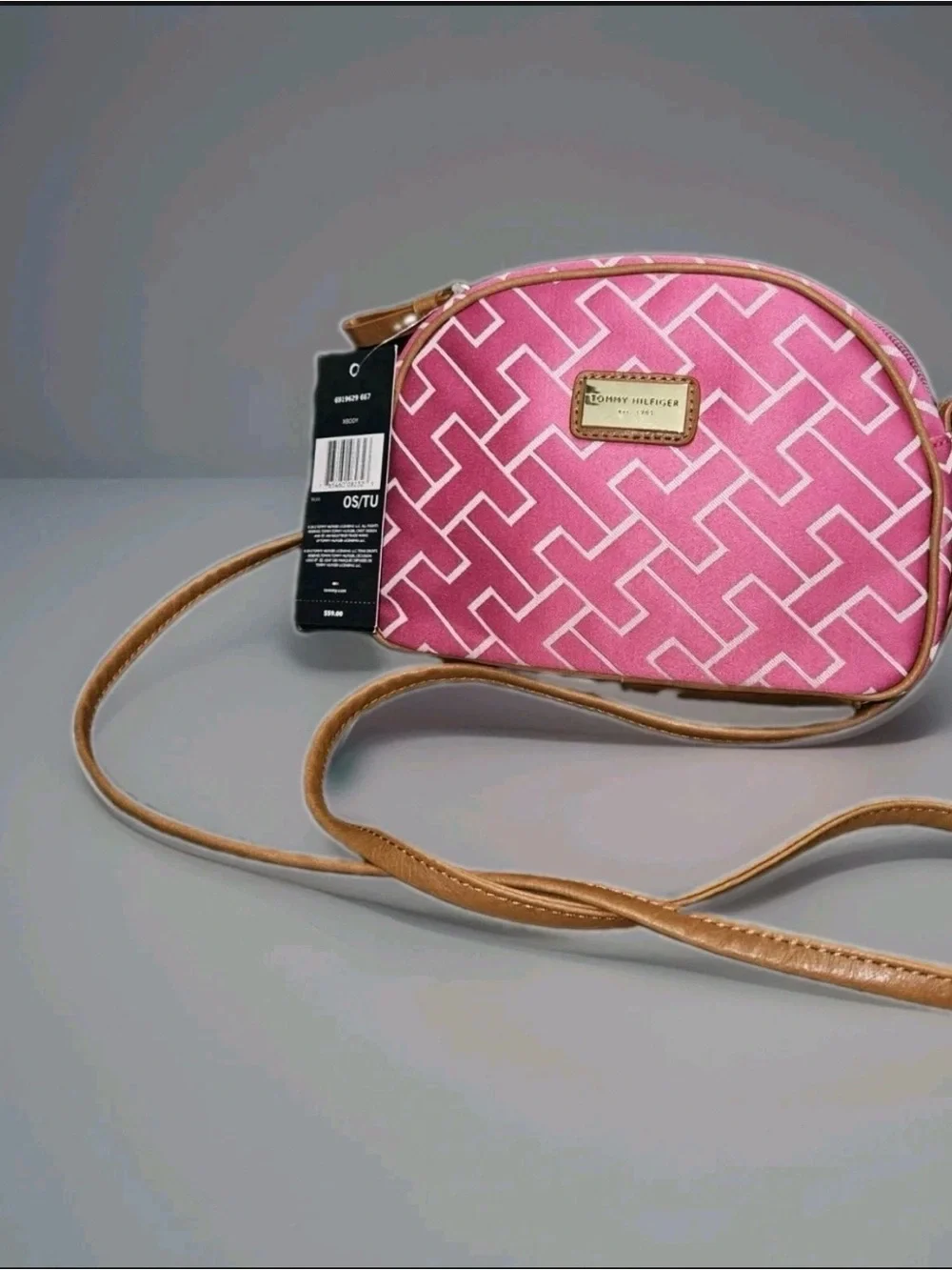 Tommy Hilfiger Pink Monogram Crossbody with Tan Trim